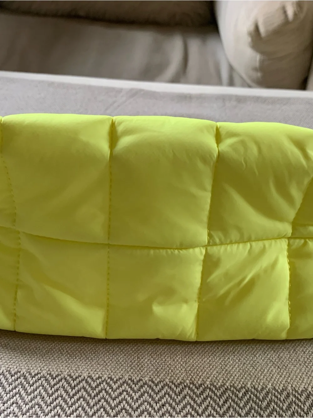 Drunk Elephant Neon  Yellow Puffer Quilted Pouch Cosmetic Bag Organizer